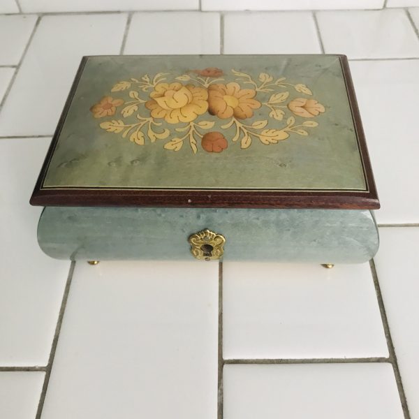 Vintage Hand Painted Trinket Jewelry Storage Box Musical Italy Flowers Original Swiss Movement  Reuge Music of the night AL Webber