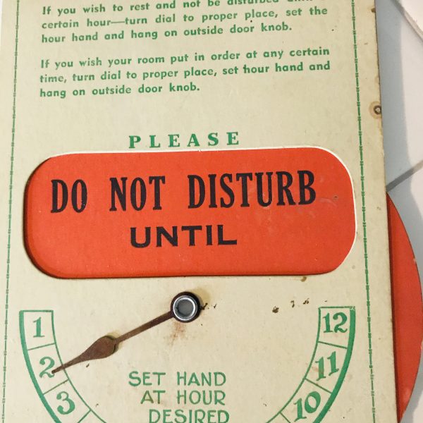 Vintage Hotel Room Do Not Disturb sign 1949 dial card cardboard sign collectible display farmhouse bed and breakfast door hanger