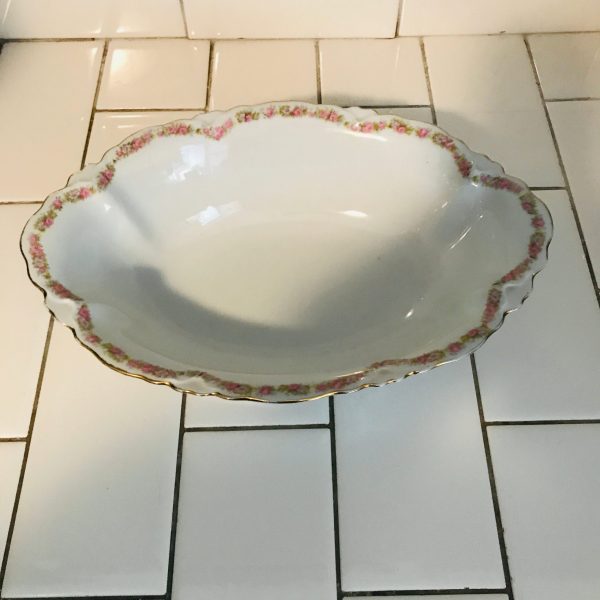 Vintage Large Oval Serving Bowl HG & Co. Bavaria Tiny light and dark pink Rose swag pattern collec fine bone china