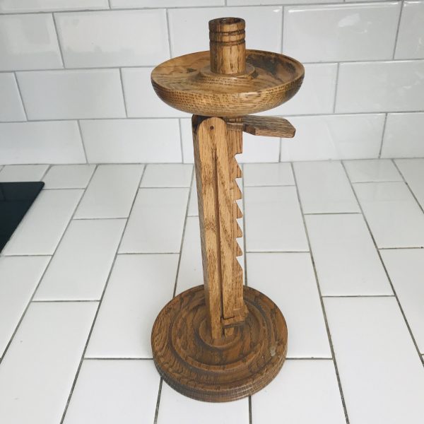 Vintage Oak hand made Candlestick holders antique style adjustable height collectible display farmhouse