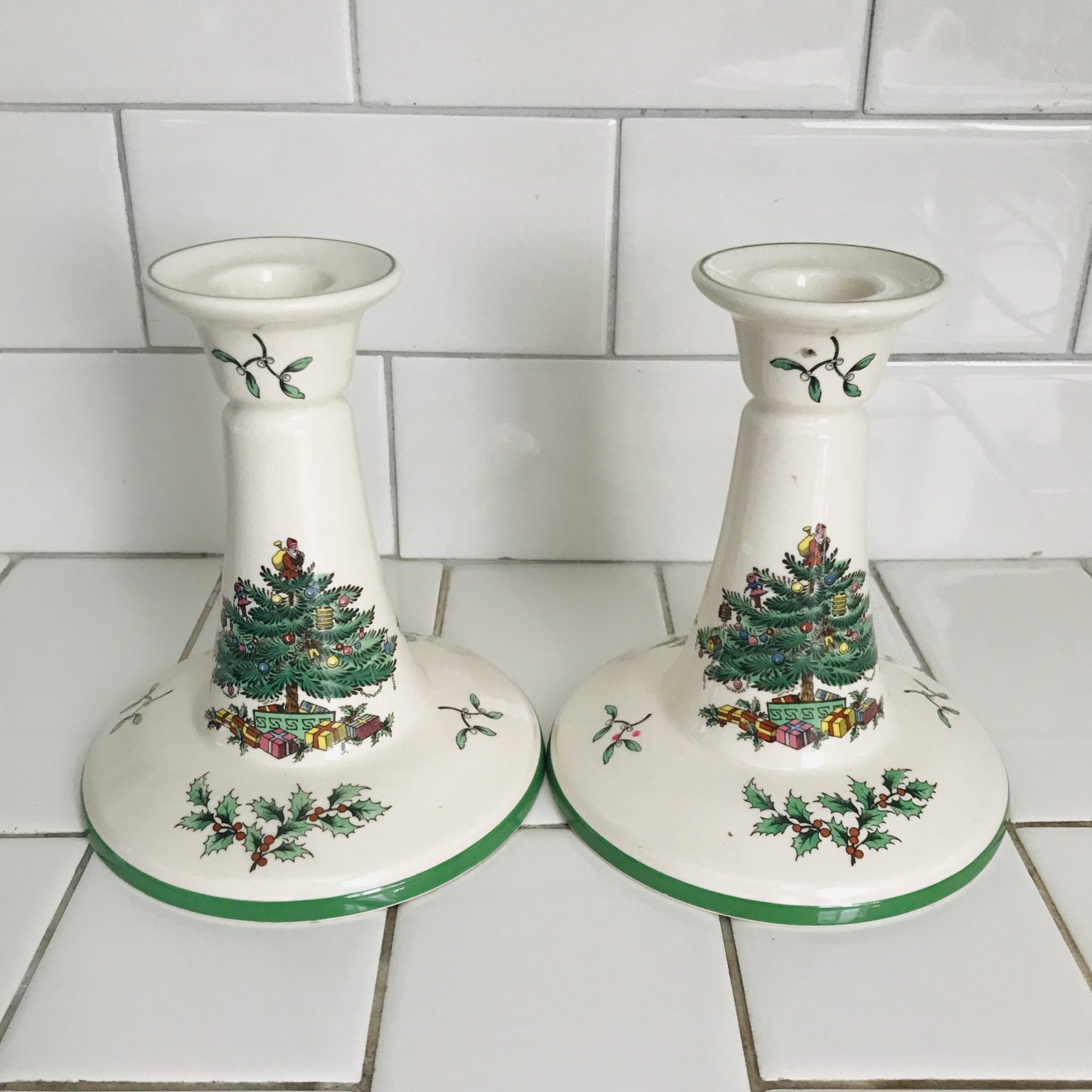 Vintage Pair of Candlestick Holders Holiday Christmas Spode England ...