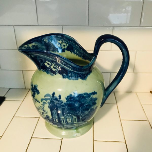 Vintage Pitcher Victoria Ware Ironstone Flow Blue Stunning Large with tall handle Farmhouse collectible display vanity kitchen