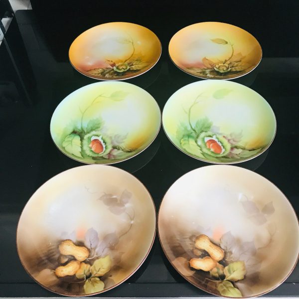 Vintage Plates Set of 6 War-time Nippon Japan Hand decorated cookies snacks fall colors beautiful patterns farmhouse collectible display