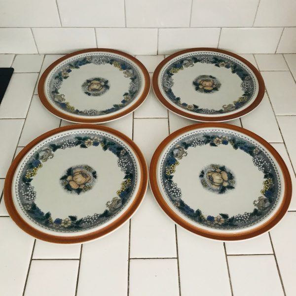 Vintage Set of 4 Dinner Plates Goebel W Germany Bavaria Country pattern fine bone china farmhouse display rust color floral pattern