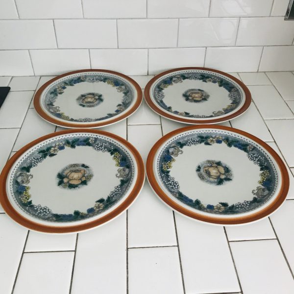 Vintage Set of 4 Dinner Plates Goebel W Germany Bavaria Country pattern fine bone china farmhouse display rust color floral pattern