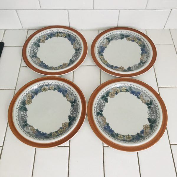 Vintage Set of 4 Salad Plates Goebel W Germany Bavaria Country pattern fine bone china farmhouse display rust color floral pattern