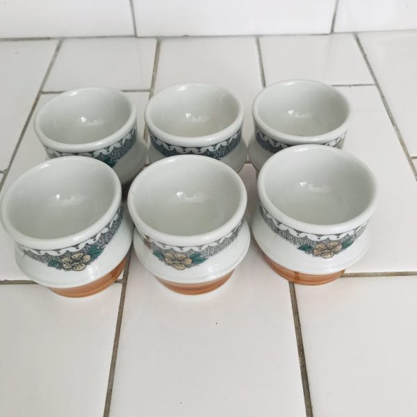 Vintage Set of 6 Egg cups Goebel W Germany Bavaria Country pattern fine bone china farmhouse display rust color with floral pattern