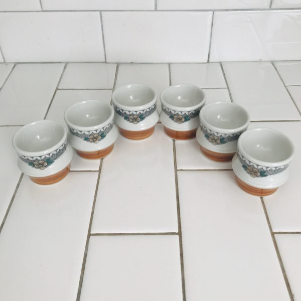 Vintage Set of 6 Egg cups Goebel W Germany Bavaria Country pattern fine bone china farmhouse display rust color with floral pattern
