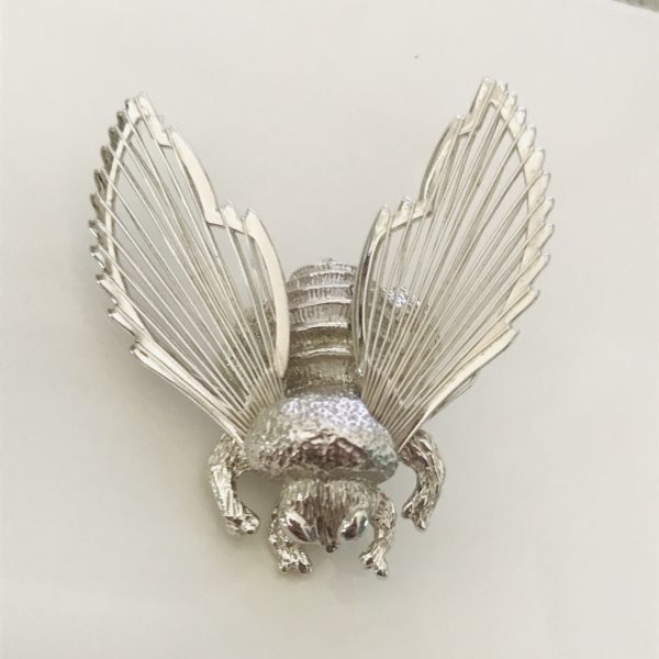 Vintage Silver tone bug brooch Monet signed raised wings sweater pin great detail