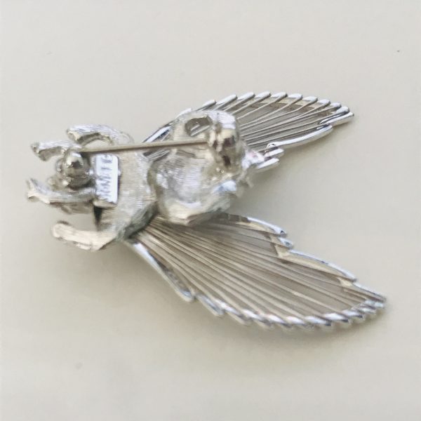 Vintage Silver tone bug brooch Monet signed raised wings sweater pin great detail