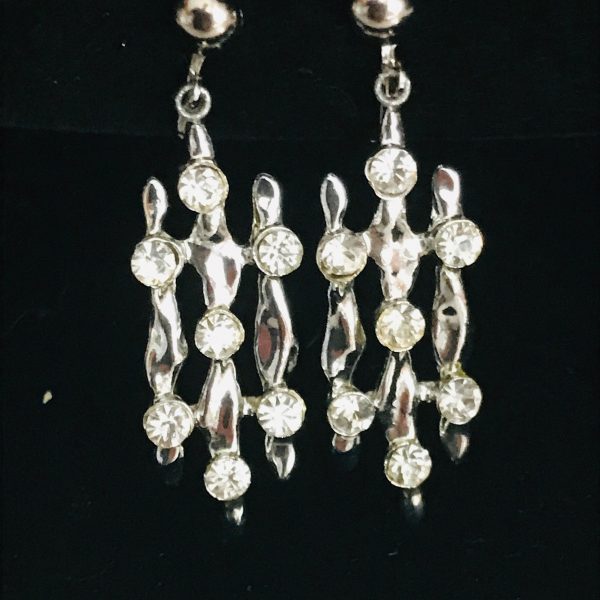 Vintage Silver tone clip earrings with crystals nice sparkle bright crystals