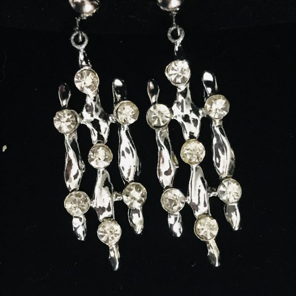 Vintage Silver tone clip earrings with crystals nice sparkle bright crystals