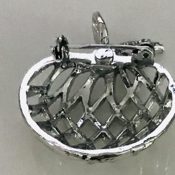 Vintage Silver tone lattice style apple pin brooch teacher gift signed Gerry's signed
