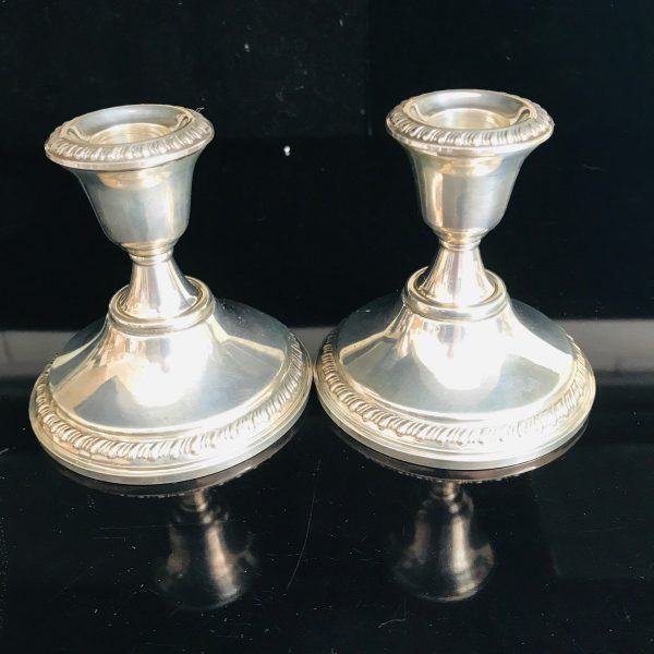 Vintage Sterling silver Crown candlestick holders with rope pattern collectible disply farmhouse kitchen