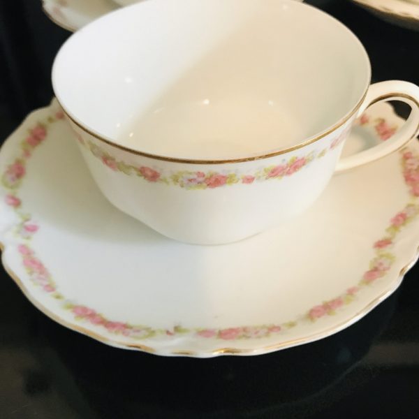 Vintage Tea cup and saucer H & Co. Bavaria Tiny light and dark pink Rose swag pattern collec fine bone china
