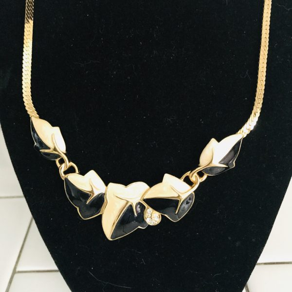 Vintage Trifari enameled leaf necklace with crystals