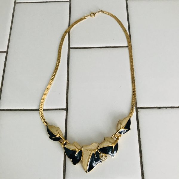Vintage Trifari enameled leaf necklace with crystals