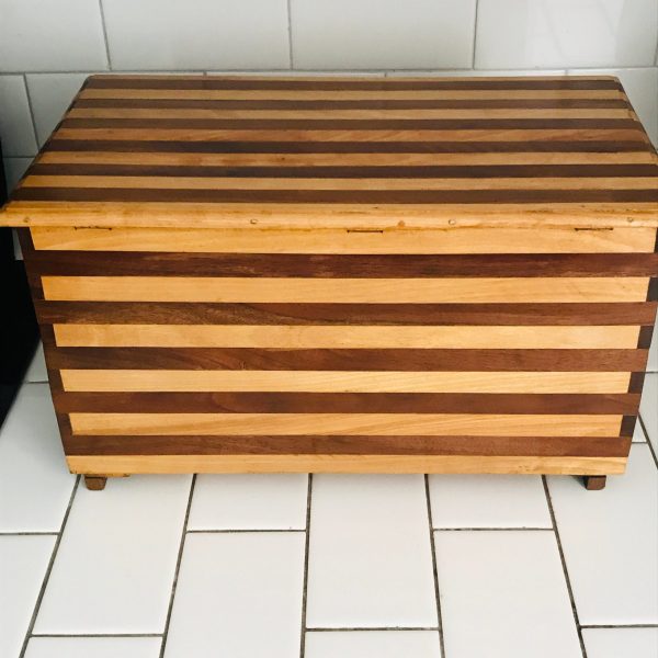 Vintage wooden hand made storage box footed slatted storage collectible display farmhouse cottage