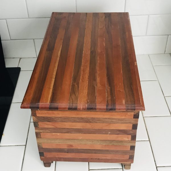 Vintage wooden hand made storage box footed slatted storage collectible display farmhouse cottage