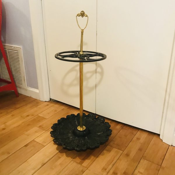 Cast Iron and Brass umbrella stand Inn restaurant bar cigar bar entryway office home decor display collectible cane collection Ornate top