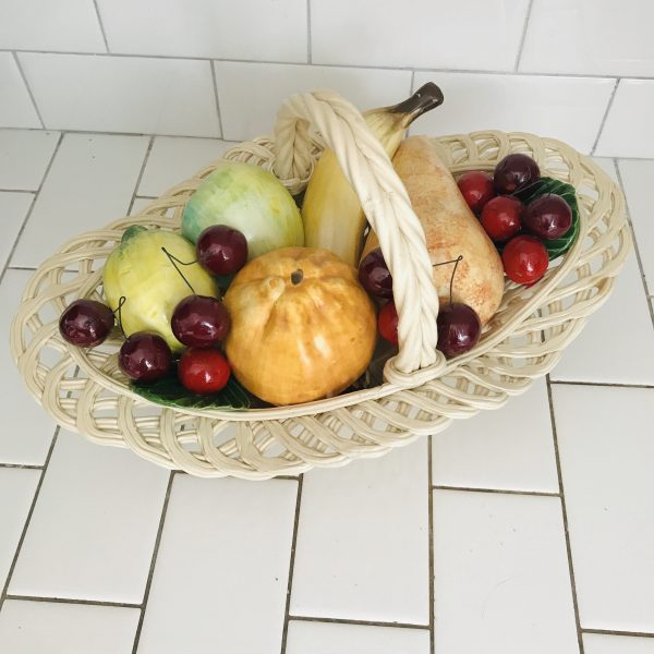 Vintage Bassano Italy Fruit in basket hand made collectible large oval basket life size fruit display kitchen decor dining decor farmhouse