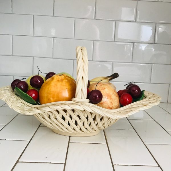 Vintage Bassano Italy Fruit in basket hand made collectible large oval basket life size fruit display kitchen decor dining decor farmhouse