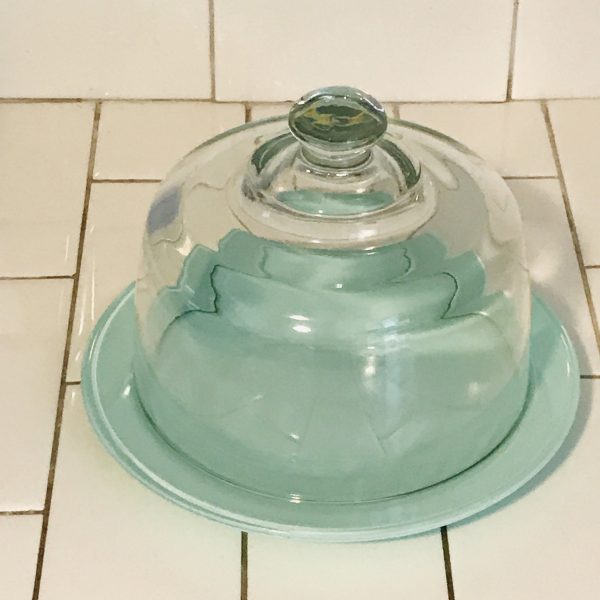 Vintage Cheese plate with dome Upcycled light blue covered dish chocolate covered strawberries cookies delicate pastries and more