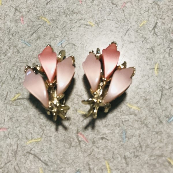 Vintage Clip Earrings Pretty pink faux stones set in gold tone metal Sarah Coventry style vintage jewelry