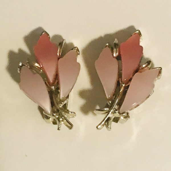 Vintage Clip Earrings Pretty pink faux stones set in gold tone metal Sarah Coventry style vintage jewelry