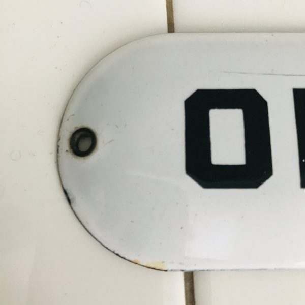 Vintage enameled Officers sign original not reproduction 2 1/2" wide 10" long rivited hanging bathroom man cave rec room militaria military