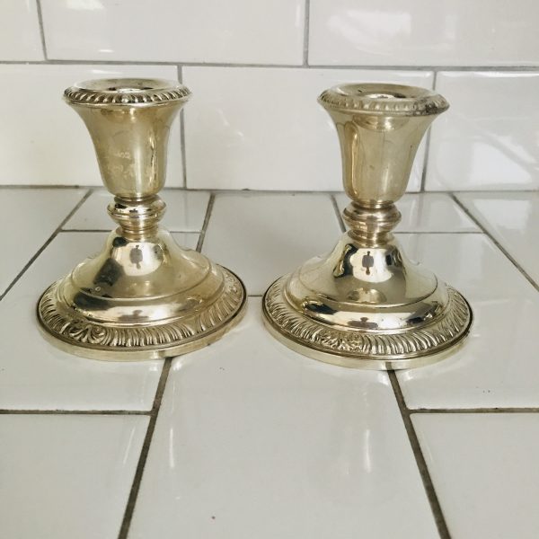Vintage Frank M. Whiting Sterling Silver Candlestick holders rop pattern rims collectible fine dining