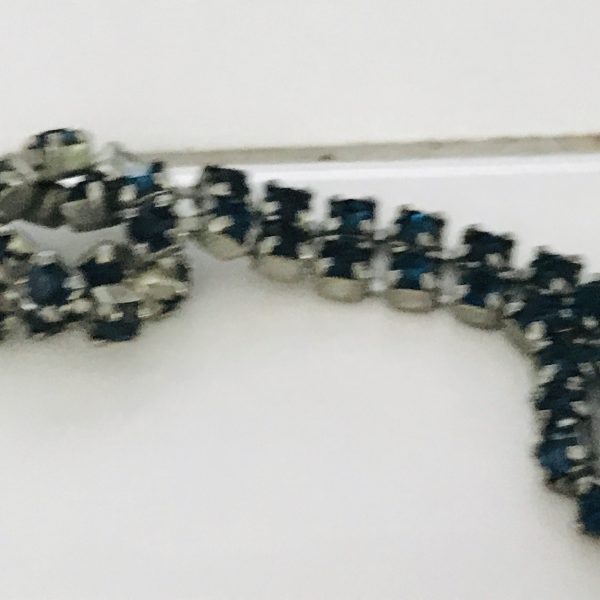Vintage Sweater Pin 1950's Silver tone with sapphire color rhinestones rectangular clip ends plated back