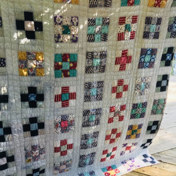 Fantastic hand made quilt 70" x 82" Very nice condition heavy weight nice coloring farmhouse display collectible bedding vintage