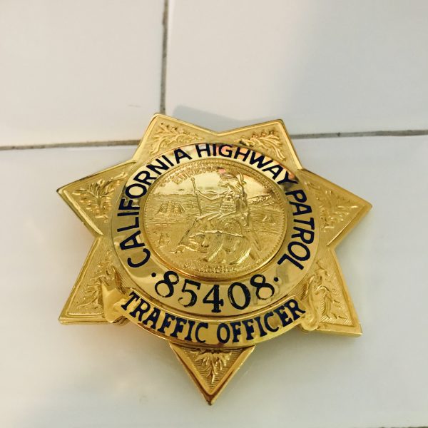 Obsolete Badge California Highway Patrol Traffic CHP Officer 85408 signed WA on reverse collectible display memorabilia