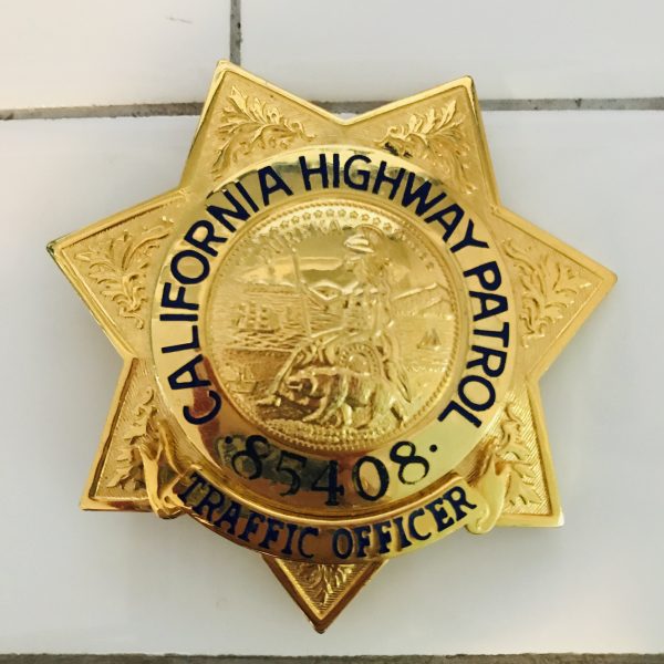 Obsolete Badge California Highway Patrol Traffic CHP Officer 85408 signed WA on reverse collectible display memorabilia