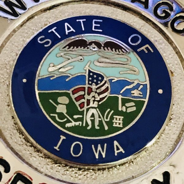 Obsolete Badge Corporal Winnebago County Security #22 State of Iowa Enameled center silver blue collectible display memorabilia Blackinton