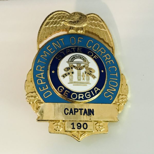 Obsolete Badge Department of Corrections Captain badge #190 Gold full size collectible memorabilia metal enameled