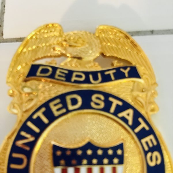 Obsolete Badge Deputy United States Marshal Gold with red white and blue enamel collectible display memorabilia gold full size