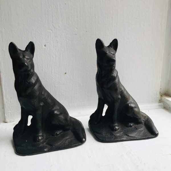 Vintage Bronze German Shepherd Bookends collectible dogs farmhouse cabin lodge display