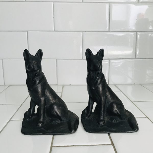 Vintage Bronze German Shepherd Bookends collectible dogs farmhouse cabin lodge display