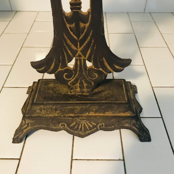 Vintage cast iron cross large collectible display spiritual religion religious ornate detail 21" tall on raised cast iron base