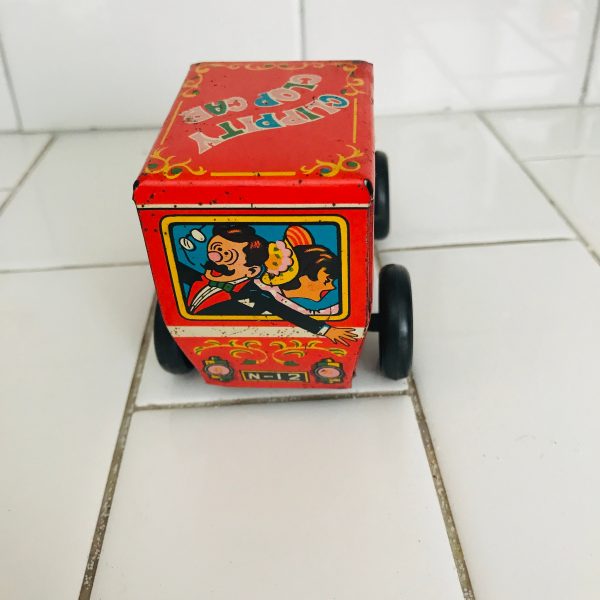 Vintage Clippity Clop Car wind up toy with key Mid Century Japan nice coloring working tin litho