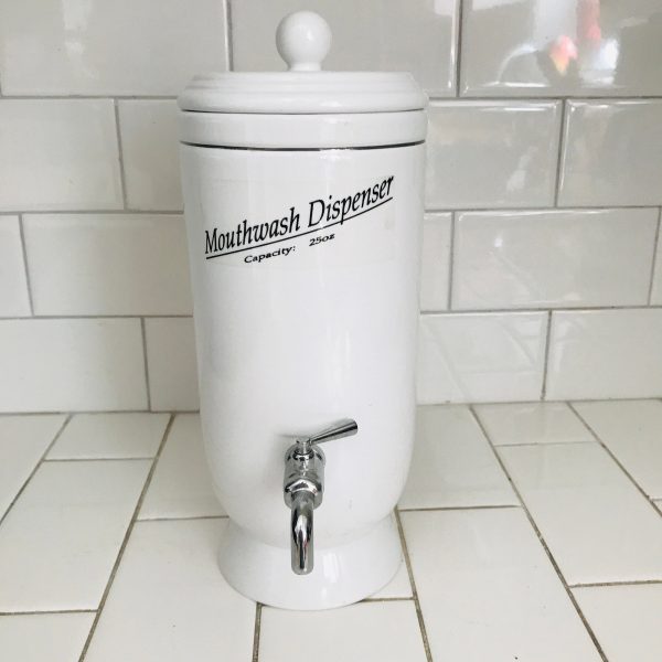 Vintage Porcelain mouthwash dispenser white with chrome farmhouse bathroom cottage bed and breakfast home decor