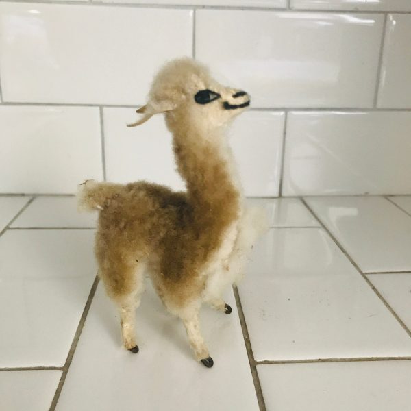 Anitque needle felted Llama mini sawdust stuffed wire wrapped legs collectible display farmhouse childs room