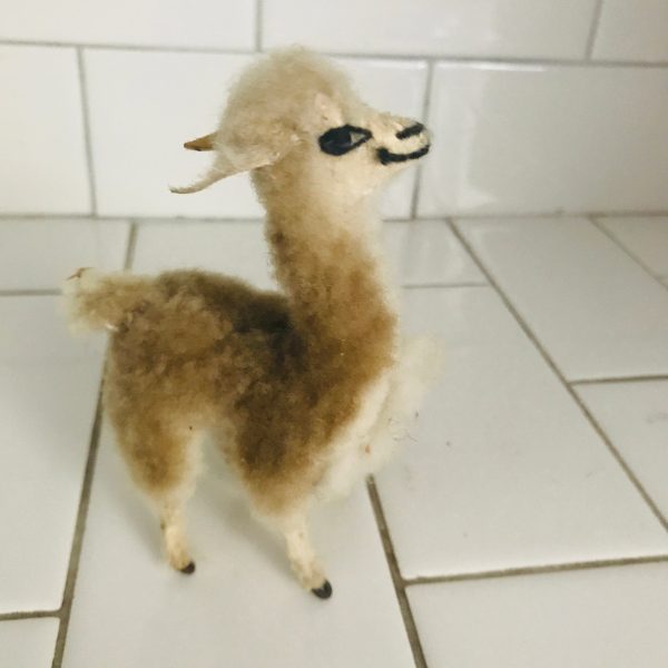 Anitque needle felted Llama mini sawdust stuffed wire wrapped legs collectible display farmhouse childs room
