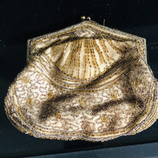 Antique Coin purse hand beaded Kiss lock closure tv movie prop collectible display Victorian hand mademetal gold closure
