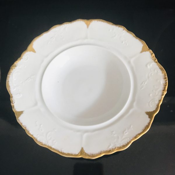Antique covered dish cheese butter Gold scalloped rim Austria Germany farmhouse collectible white heavy gold display fine bone china