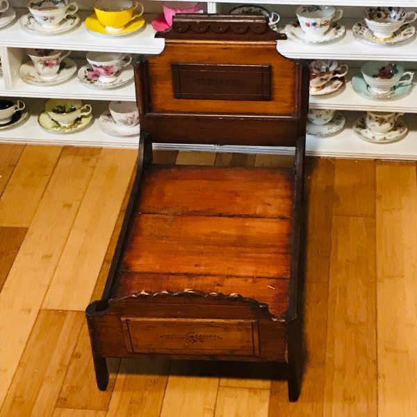 Antique Eastlake wooden doll bed Victorian Era collectible display small size furniture bears dolls pretend play display