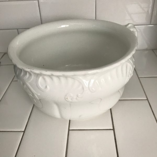 Antique Royal Vitreous Chamber Pot England Maddox and Sons collectible farmhouse cottage porcelain ornate scrolls