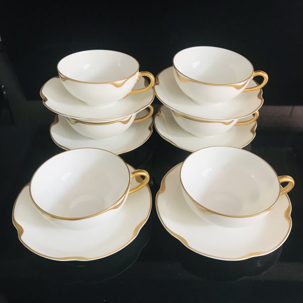 Antique Set of 6 Limoges Tea Cups and Saucers  Theadore Haviland Fine bone china France Collectible Display Farmhouse dining serving